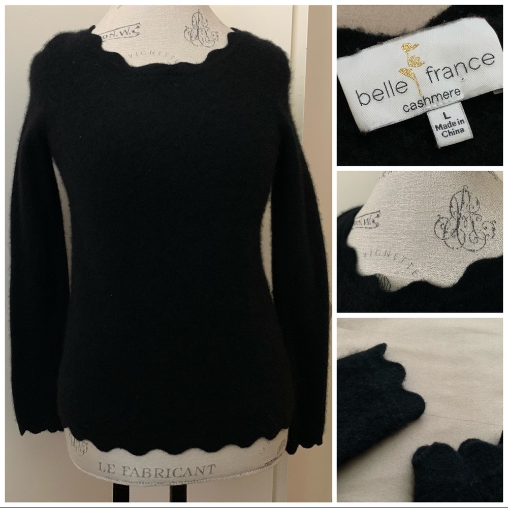 Cashmere boutique BELLE FRANCE Scallop edges 3/4